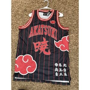 NWT Mens Black Naruto Shippuden Hidden Leaf Uzumaki Basketball Jersey Size Large